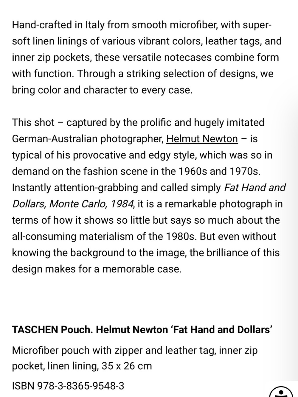 TASCHEN Pouch. Helmut Newton ‘Fat Hand and Dollars’ - Picture 3 of 7